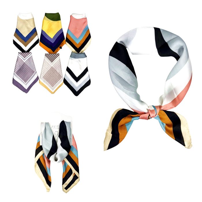 Multi Function Neckerchief/Headband/Bandanna/Bag-Tie with Display Hanger. Assorted 6pcs/set. One of Each.