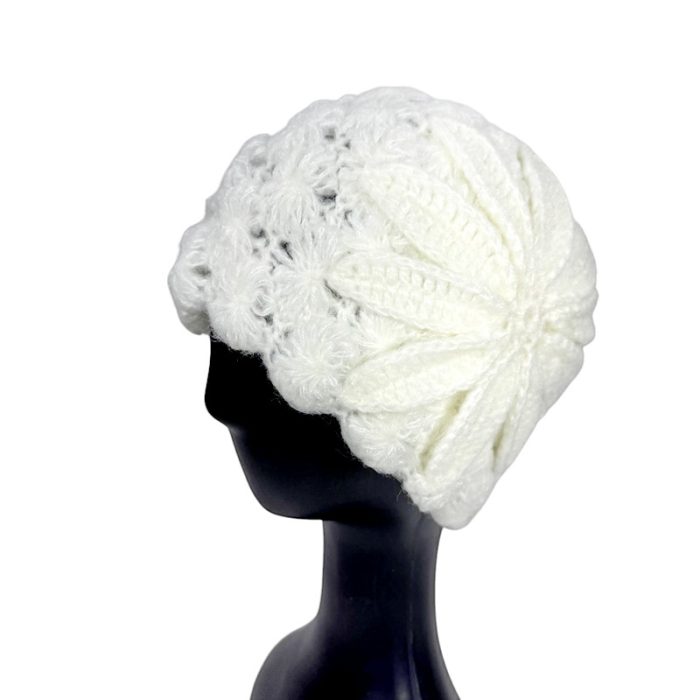 Hand Knitted Beanie with Flower Deco (Size may vary slightly)