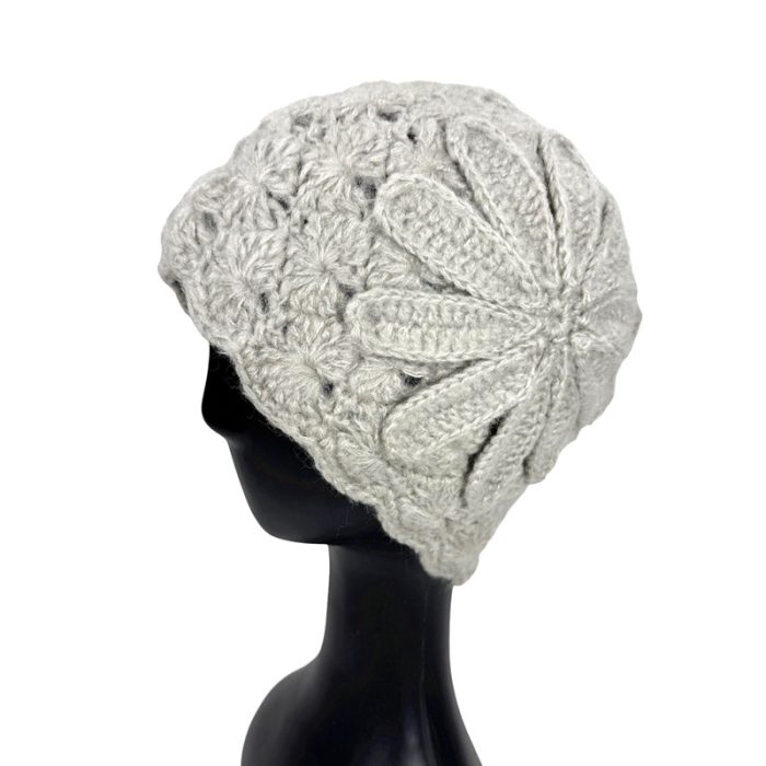 Hand Knitted Beanie with Flower Deco (Size may vary slightly)