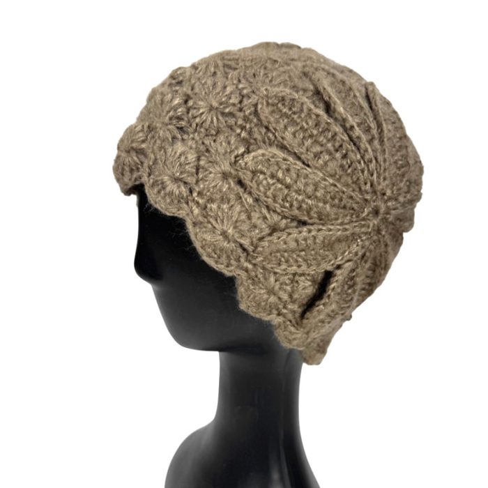 Hand Knitted Beanie with Flower Deco (Size may vary slightly)