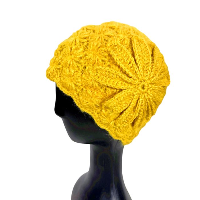 Hand Knitted Beanie with Flower Deco (Size may vary slightly)