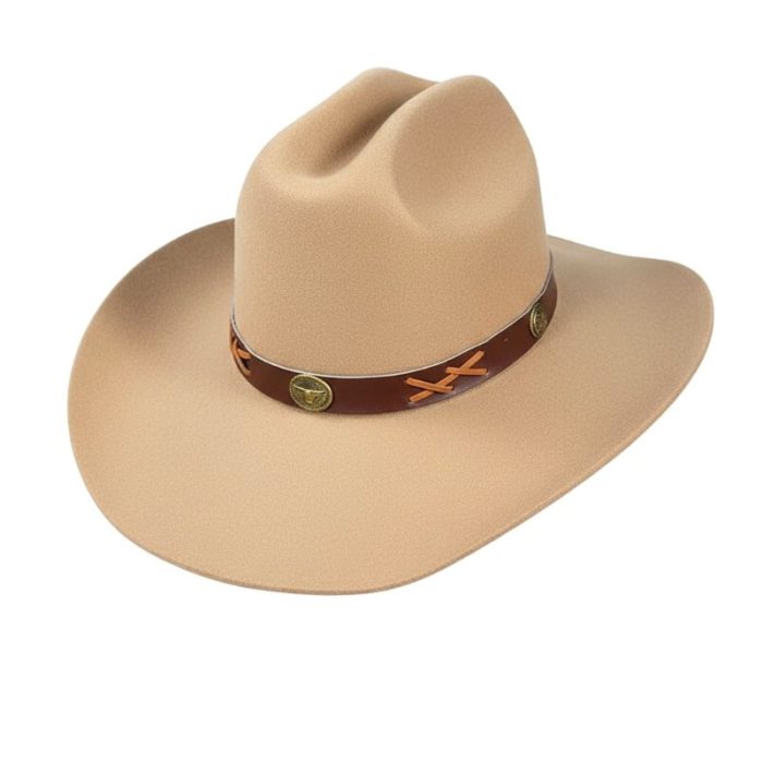 Wide Brim Wool Felt Cowboy Hard Hat with Band - L (#60)