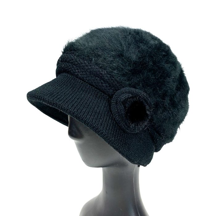 Faux Rabbit Fur Hat with Side Bow Deco