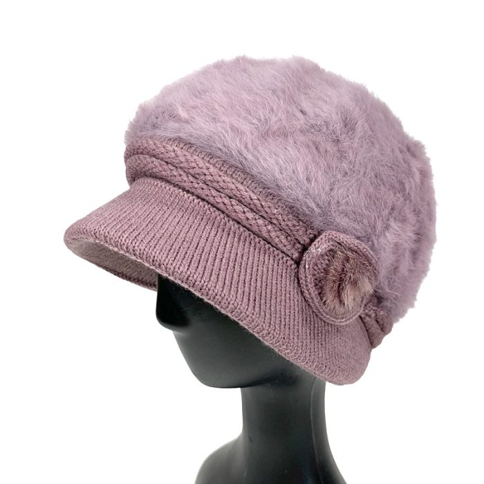 Faux Rabbit Fur Hat with Side Bow Deco