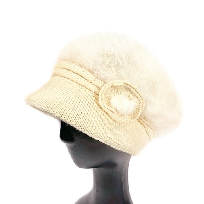 Faux Rabbit Fur Hat with Side Bow Deco
