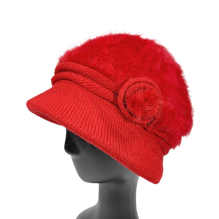 Faux Rabbit Fur Hat with Side Bow Deco