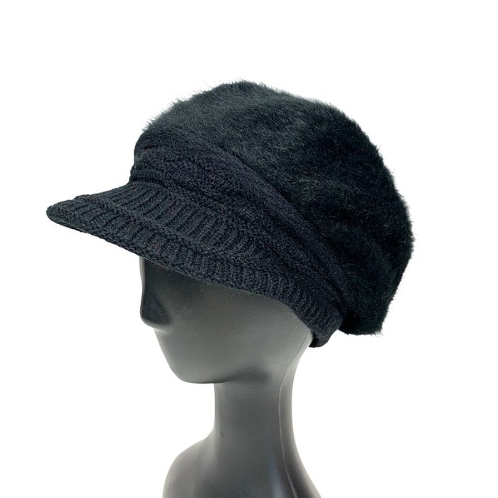 Faux Rabbit Fur Cap-Black