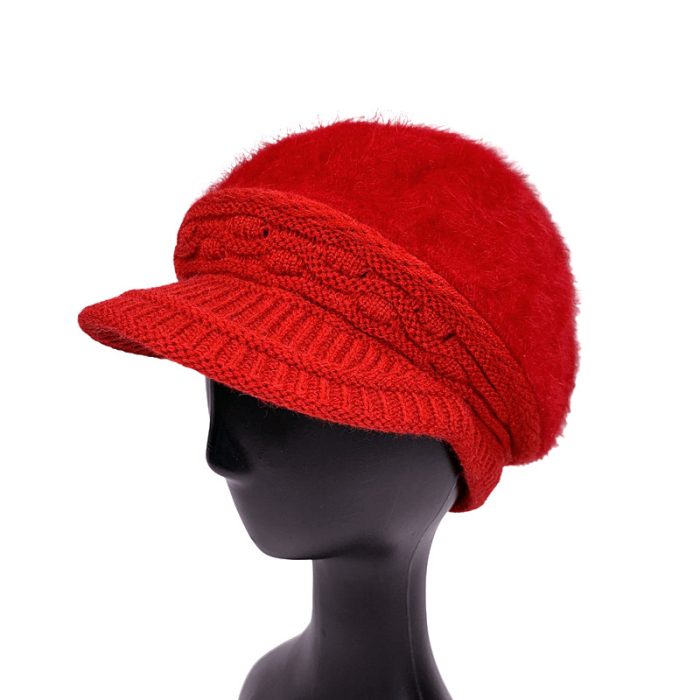 Faux Rabbit Fur Cap-Red