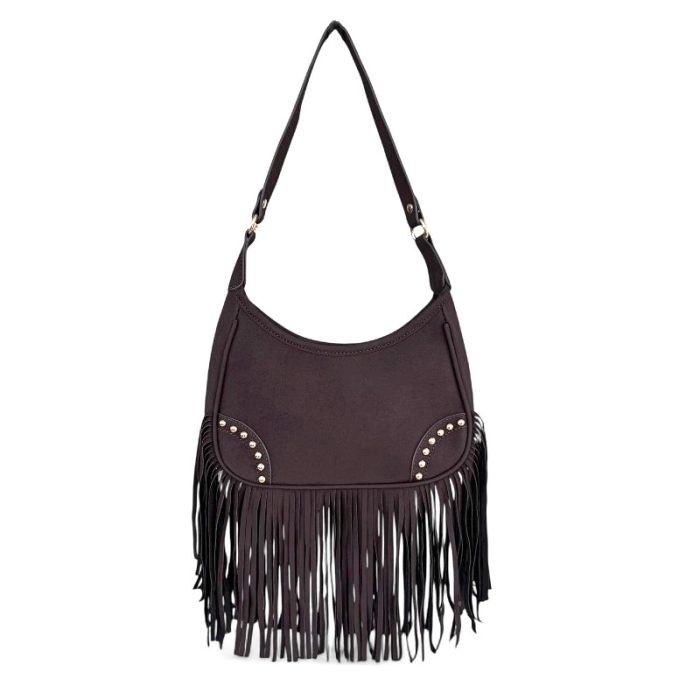 Vegan Suede Boho Fringe Crossbody Bag / Shoulder Bag