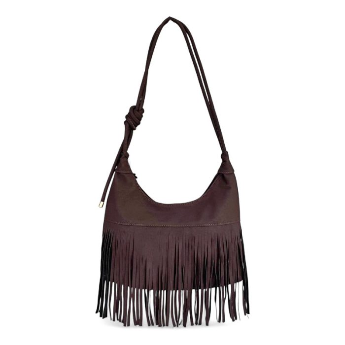 Vegan Suede Boho Fringe Shoulder Bag / Crossbody Bag