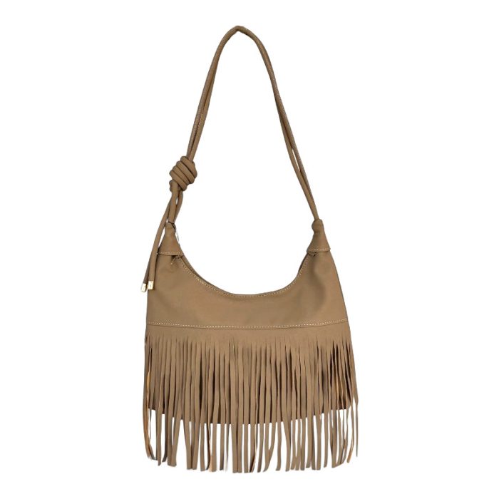 Vegan Suede Boho Fringe Shoulder Bag / Crossbody Bag