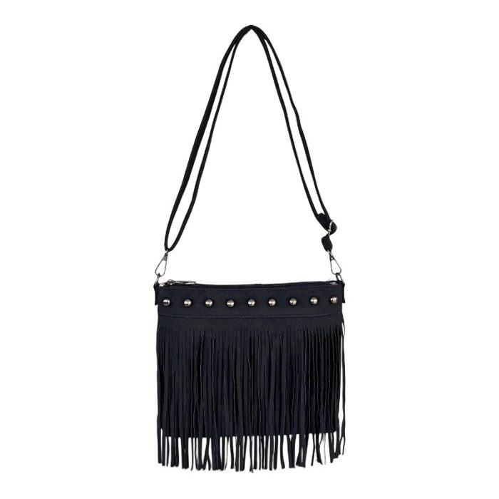 Vegan Suede Boho Fringe Crossbody Bag