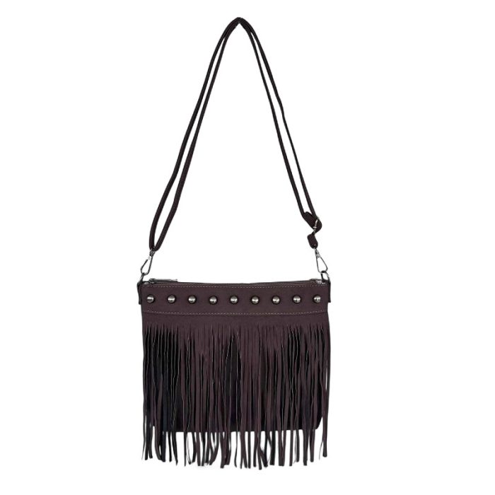 Vegan Suede Boho Fringe Crossbody Bag