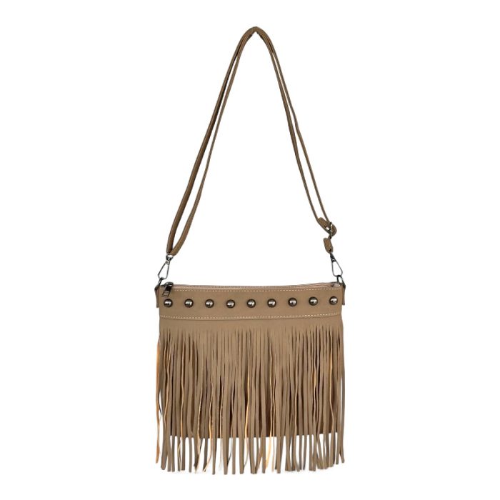 Vegan Suede Boho Fringe Crossbody Bag