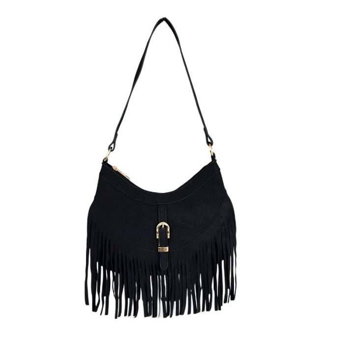 Vegan Suede Boho Fringe Crossbody Bag / Shoulder Bag