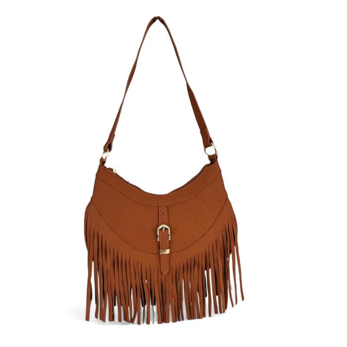 Vegan Suede Boho Fringe Crossbody Bag / Shoulder Bag