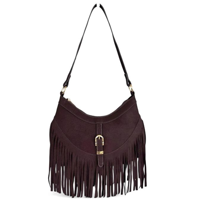 Vegan Suede Boho Fringe Crossbody Bag / Shoulder Bag