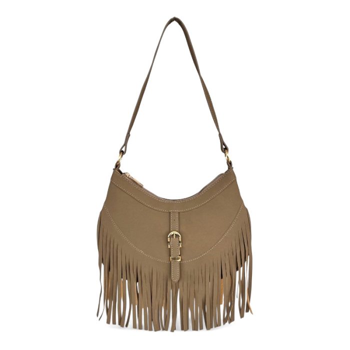 Vegan Suede Boho Fringe Crossbody Bag / Shoulder Bag