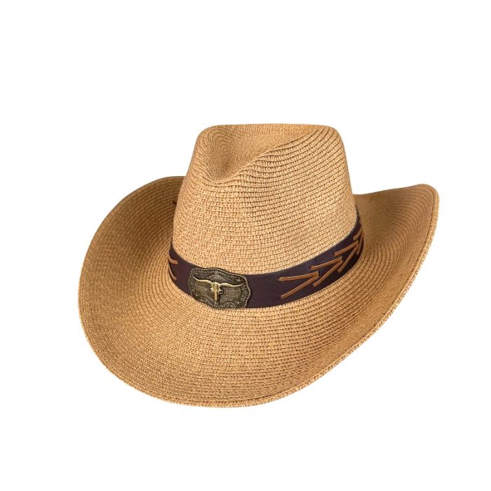Wide Brim Cowboy Hat with Bull Head Band