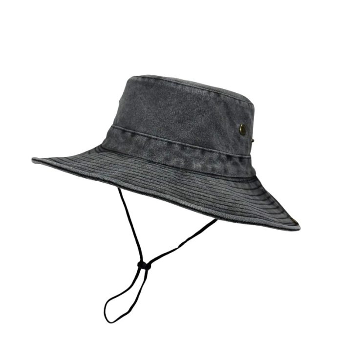 Wide Brim Washed Cotton Hat with Chin Cord