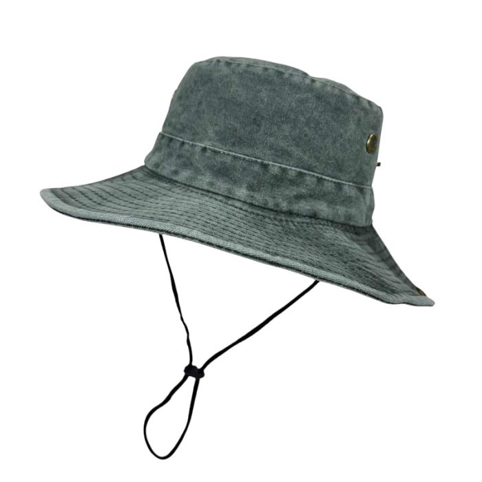 Wide Brim Washed Cotton Hat with Chin Cord