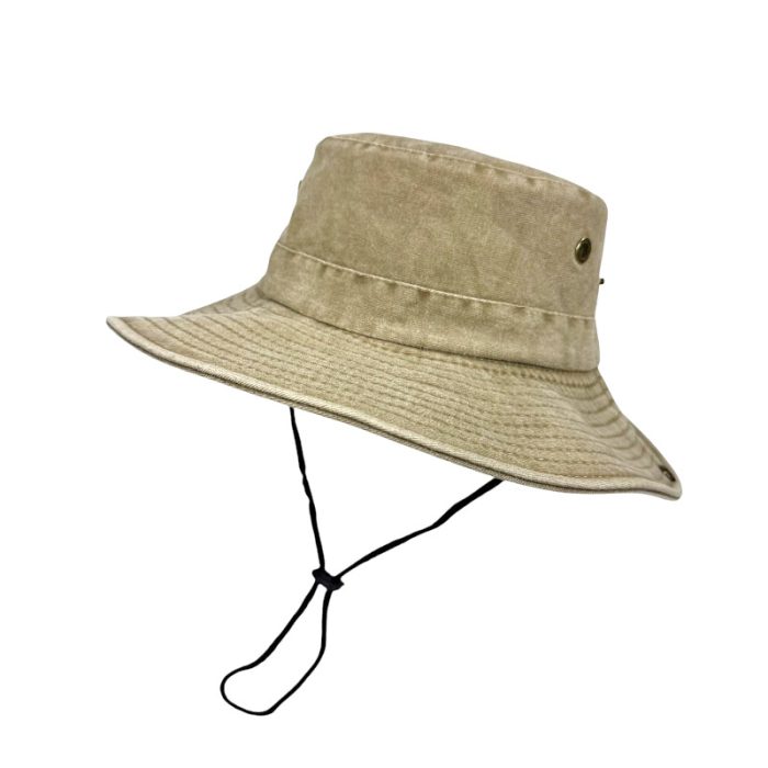 Wide Brim Washed Cotton Hat with Chin Cord