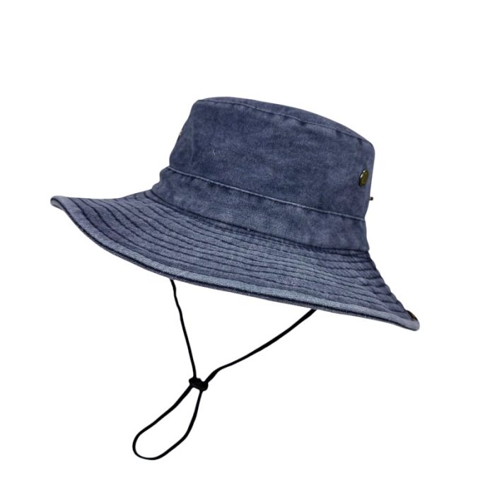 Wide Brim Washed Cotton Hat with Chin Cord