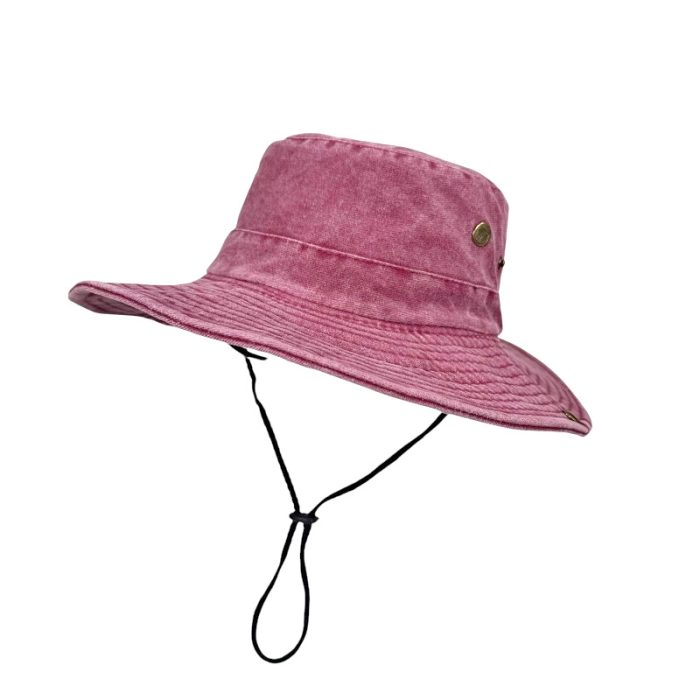 Wide Brim Washed Cotton Hat with Chin Cord