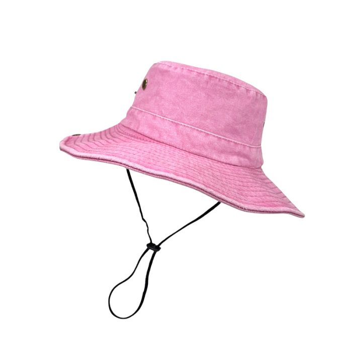 Wide Brim Washed Cotton Hat with Chin Cord