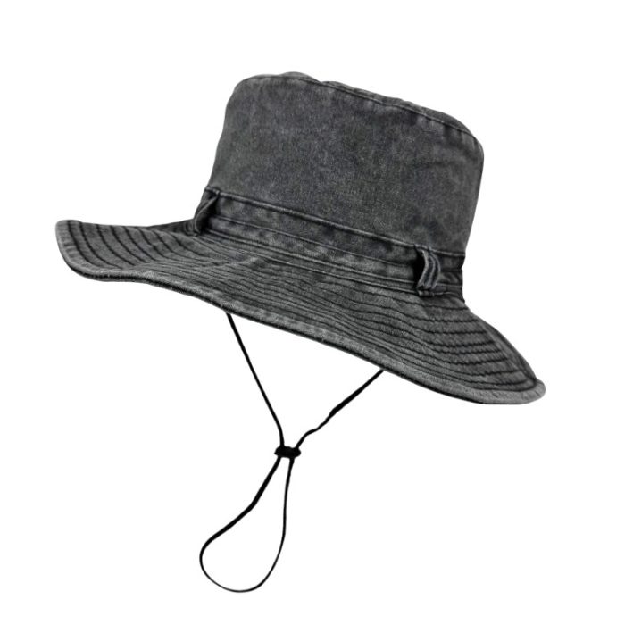 Wide Brim Washed Cotton Hat with Chin Cord - Size #58