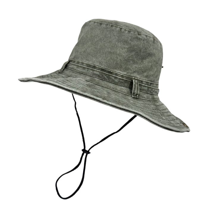 Wide Brim Washed Cotton Hat with Chin Cord - Size #58