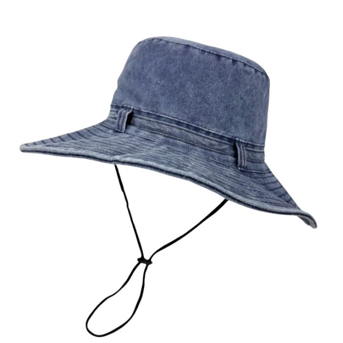 Wide Brim Washed Cotton Hat with Chin Cord - Size #58