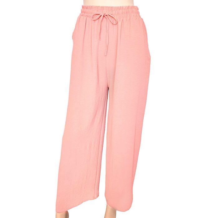 Solid Color Wide Leg Pants with Two Pockets - S/M & L/XL