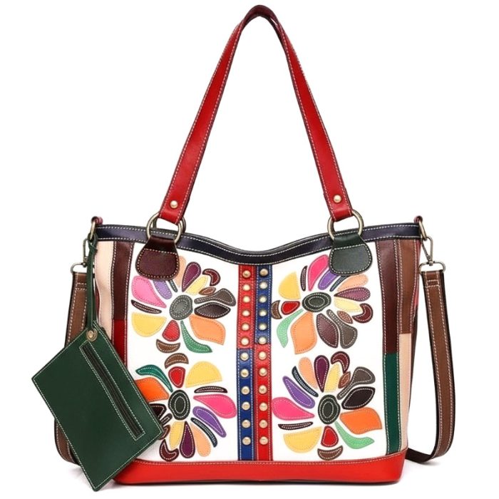 Fashionable Multicolor Floral Patchwork Tote Bag