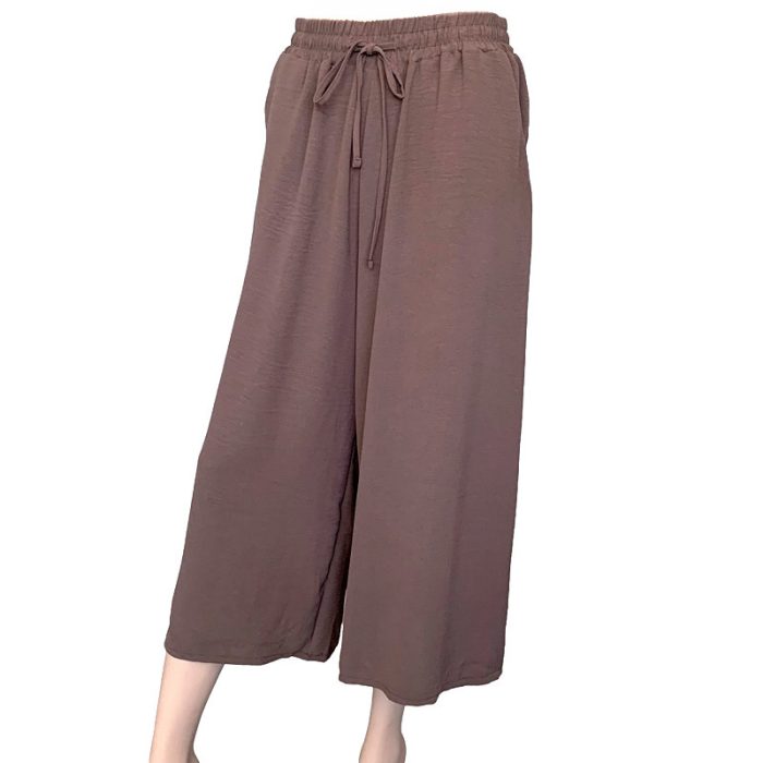 Solid Color Cropped Pants with Side Pockets - S/M & L/XL