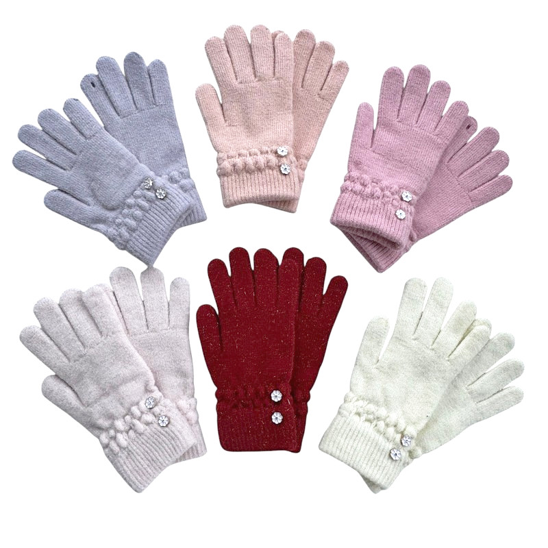 Knitted Gloves with Little Flower Deco & Touchscreen Finger Opening